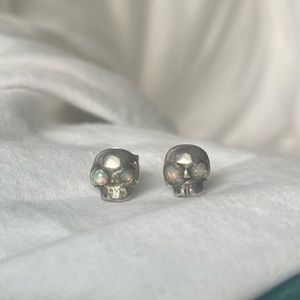 TALON Sterling Silver and Opal Skull Stud Earrings